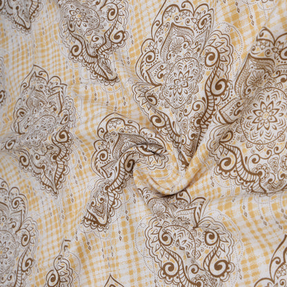 PREMIUM ORGANIC COTTON REVERSIBLE DOHAR - THREE-LAYERED SANGARENI & GEOMETRIC PATTERN WITH GOLDEN MAHOGANY IMPERIAL TOPAZ HUE AND INSULATING  FOR ALL-WEATHER COMFORT.