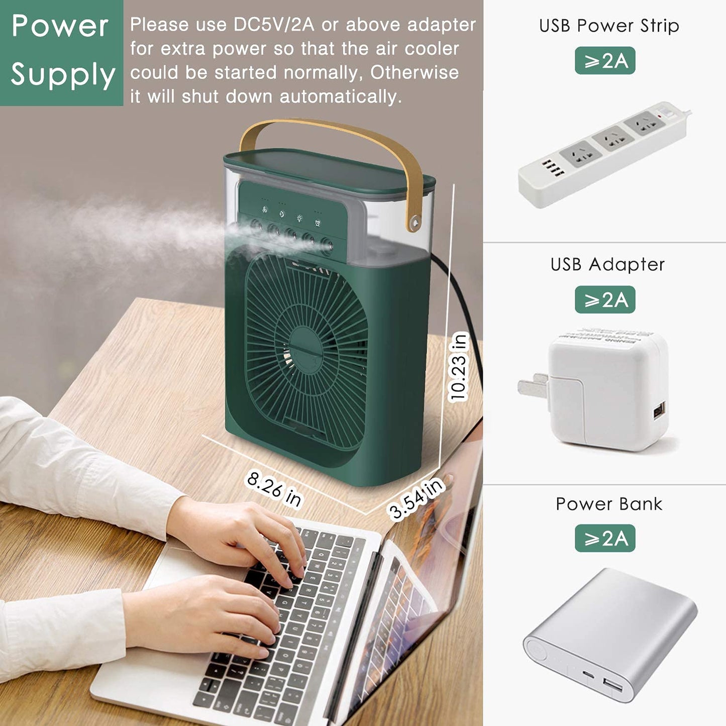 Portable Air Conditioner Fan, 3 In 1 Ice Mist Mini Evaporative Portable Air Cooler with LED nightlight, Timer, 3 Wind Speeds and 3 Spray Modes for for Home Office Bedroom Table and Desktop