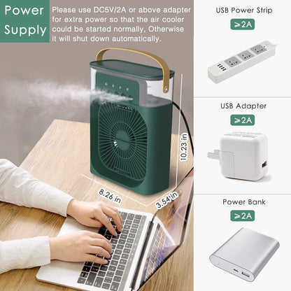 Portable Air Conditioner Fan, 3 In 1 Ice Mist Mini Evaporative Portable Air Cooler with LED nightlight, Timer, 3 Wind Speeds and 3 Spray Modes for for Home Office Bedroom Table and Desktop