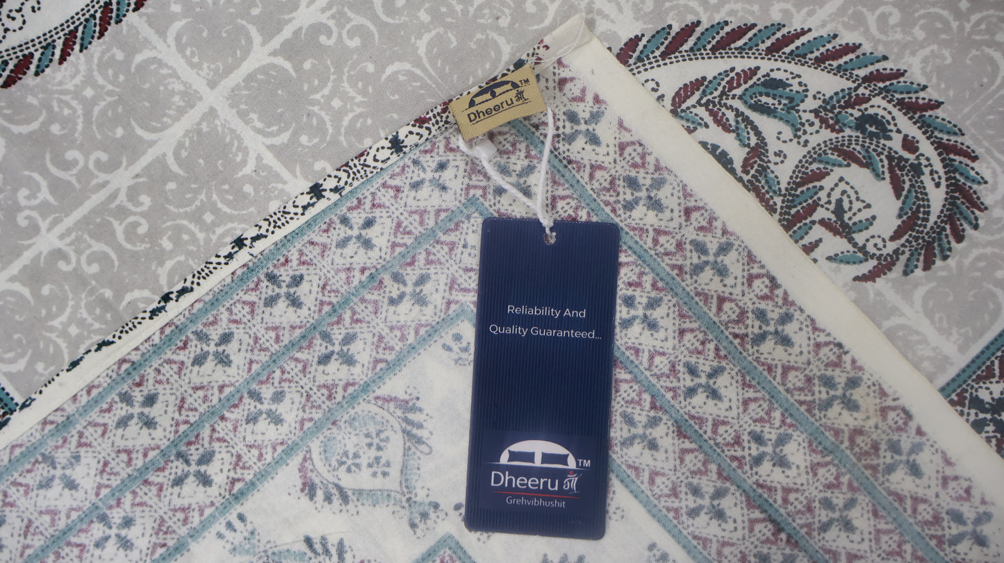 HANDCRAFTED KATHA PRINT ORGANIC COTTON BEDSHEET -INTRICATE AND ARTISANAL CRAFT-