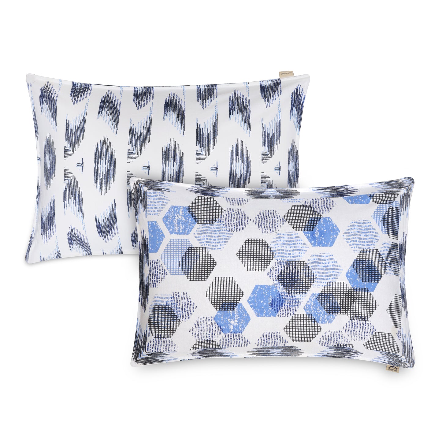 HONEYCOMB GEOMETRICAL PATTERN BEDSHEET IN PRUSSIAN BLUE AND MIDNIGHT COLOR COLLECTION PREMIUM ORGANIC COTTON ETHNIC PRINTED BEDSHEET.
