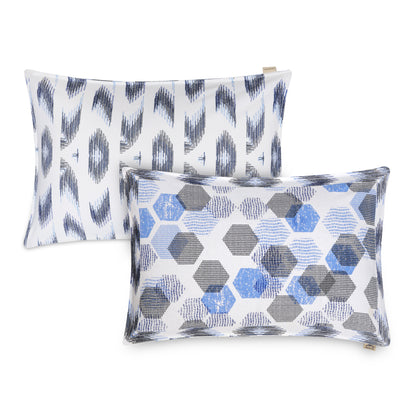 HONEYCOMB GEOMETRICAL PATTERN BEDSHEET IN PRUSSIAN BLUE AND MIDNIGHT COLOR COLLECTION PREMIUM ORGANIC COTTON ETHNIC PRINTED BEDSHEET.