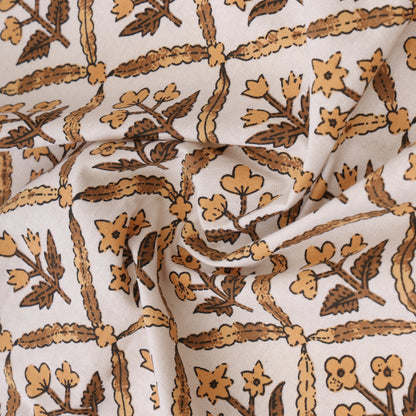 GOLDEN MAHOGANY IMPERIAL TOPAZ MATHEMATICAL ABSTRACT & SLATE HEU EMPIRE PLANT PATTERN  PREMIUM ORGANIC COTTON ETHNIC BLOCK PRINTED BEDSHEET