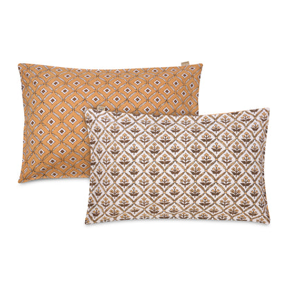 GOLDEN MAHOGANY IMPERIAL TOPAZ MATHEMATICAL ABSTRACT & SLATE HEU EMPIRE PLANT PATTERN  PREMIUM ORGANIC COTTON ETHNIC BLOCK PRINTED BEDSHEET