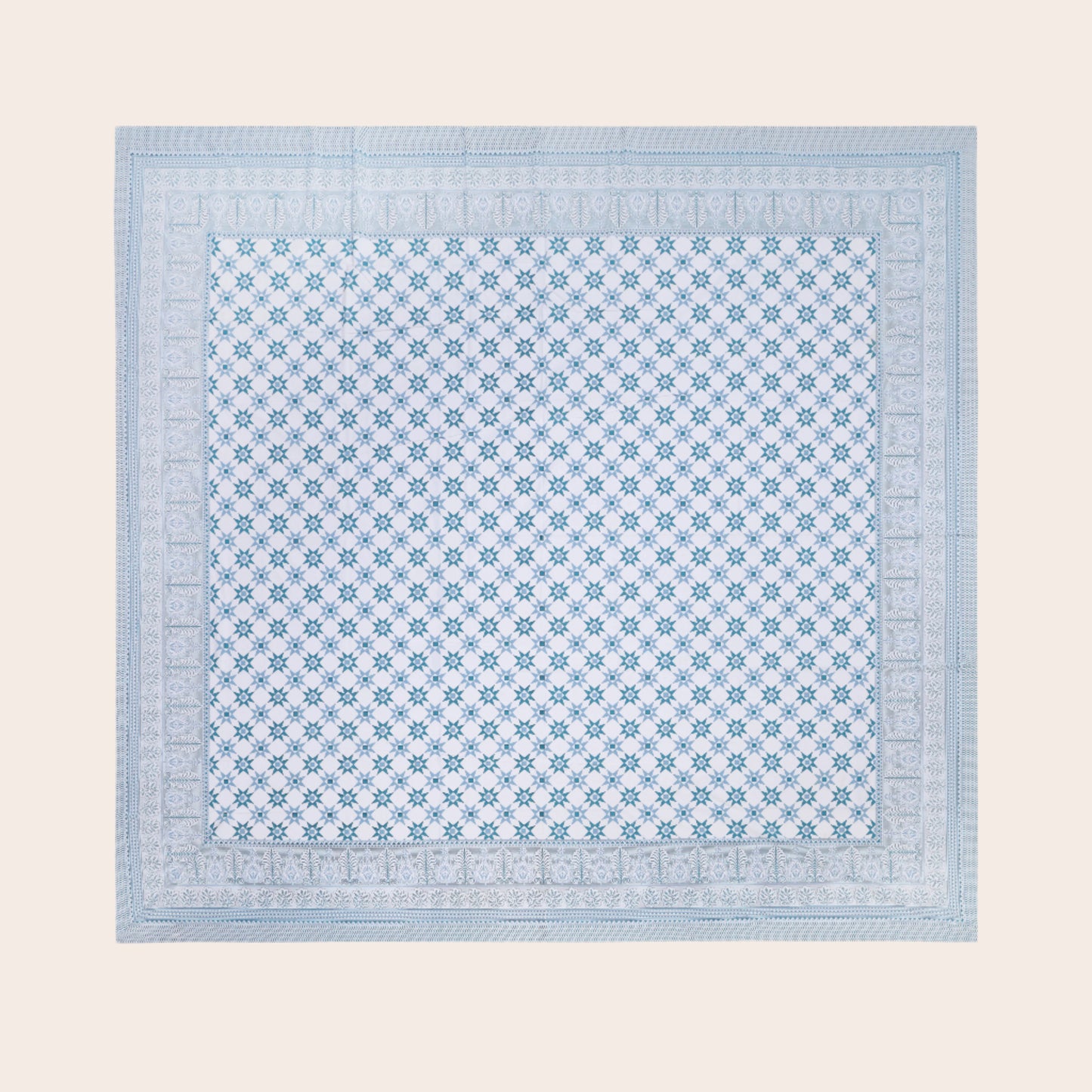 ANTIQUE PRUSSIAN BLUE SUPERNOVA STAR PATTERN IN MATHEMATICAL ABSTRACT PREMIUM ORGANIC COTTON BEDSHEET COLLECTION.